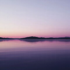 image of a peaceful coastal bay at twilight with soft reflections on calm water isolated on a plain background