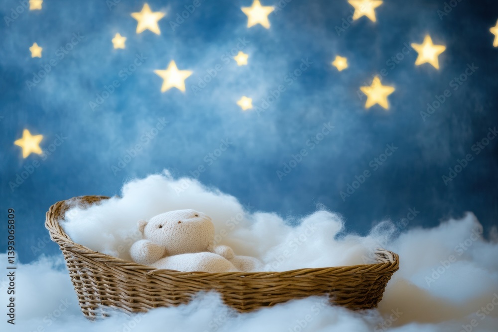 Aufkleber Dreamy cradle floating in clouds surrounded by shining stars creates a soft bedtime atmosphere for peaceful sleep