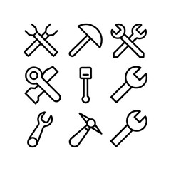 A Set of working tools line art illustration