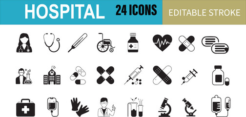  Healthcare and Hospital Tools Icon Collection - Medical Equipment, Doctor, and Treatment Symbols