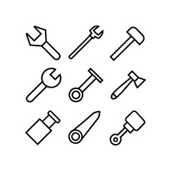 A Set of working tools line art illustration