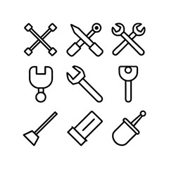 A Set of working tools line art illustration