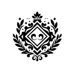 Fototapeta premium Elegant Black and White Heraldic Emblem, Floral Design, Decorative Crest