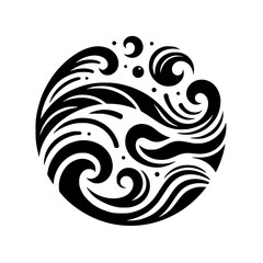 Black and White Wave Pattern Circle, Abstract Design