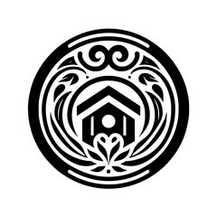 Minimalist Birdhouse Logo in a Circular Botanical Frame