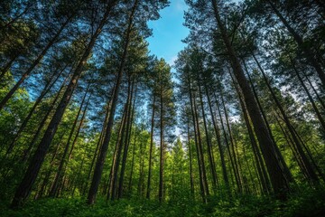 Obraz premium Lush forest canopy, looking up