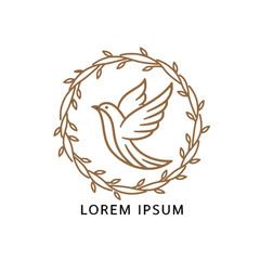 Naklejka premium Elegant Dove in a Floral Wreath Logo