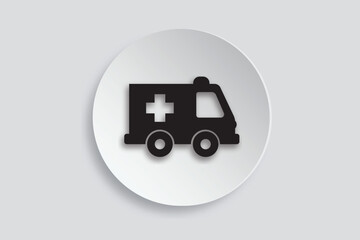 Flat vector ambulance icon representing emergency medical services, first aid, rescue, and healthcare support system.