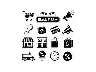 Elegant line art illustration of two man or women shopping on Black Friday. set of black and white icons perfectly captures the essence of Black Friday shopping. Hand-drawn Black Friday Shopping Icons