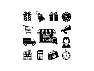 Elegant line art illustration of two man or women shopping on Black Friday. set of black and white icons perfectly captures the essence of Black Friday shopping. Hand-drawn Black Friday Shopping Icons