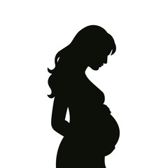 silhouette of a beautiful pregnant woman with long hair in the last month of pregnancy. flat vector illustration isolated on white background