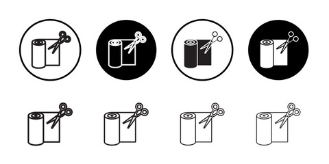 Cut roll of fabric icon outline collection or set in black and white