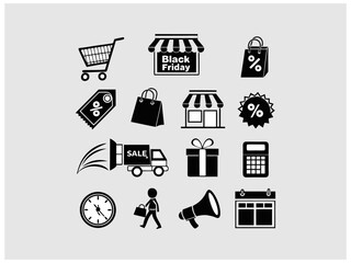 Elegant line art illustration of two man or women shopping on Black Friday. set of black and white icons perfectly captures the essence of Black Friday shopping. Hand-drawn Black Friday Shopping Icons