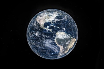 Earth interconnected by a network of lines, seen from space