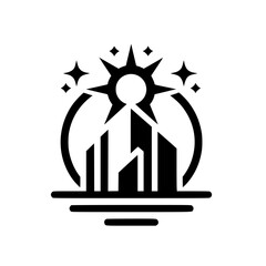 Sunburst Cityscape Logo: Black & White, Minimalist, Geometric Design