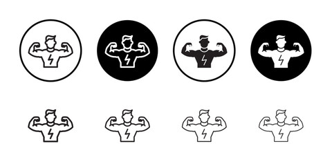 Man have strong muscles icon outline collection or set in black and white