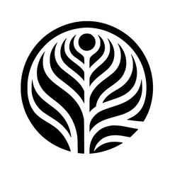 Obraz premium Minimalist Black and White Leaf Logo in a Circle