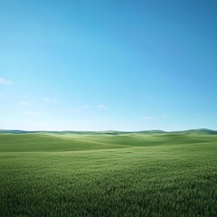 image of endless rolling grasslands beneath a vast clear blue sky isolated on a plain background