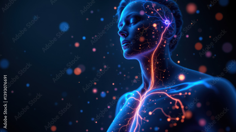 Aufkleber a digital illustration showing a person with their anatomy highlighted, focusing on the vns or vagus