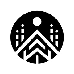 Minimalist Black & White Mountain Logo Design with Sun and Geometric Elements