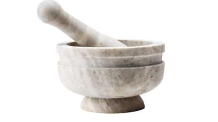A marble mortar and pestle on a black background close up