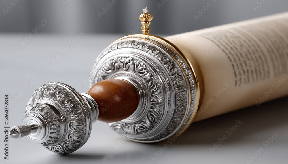 Poster torah scroll: sacred text with silver pointers