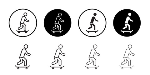 skateboarding icon outline collection or set in black and white