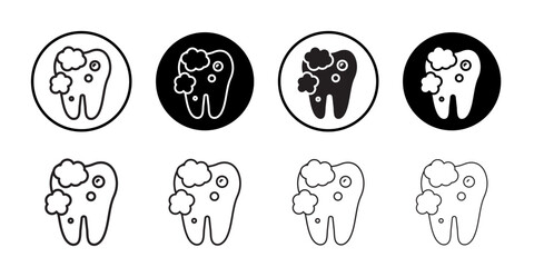 tooth cleaning icon outline collection or set in black and white