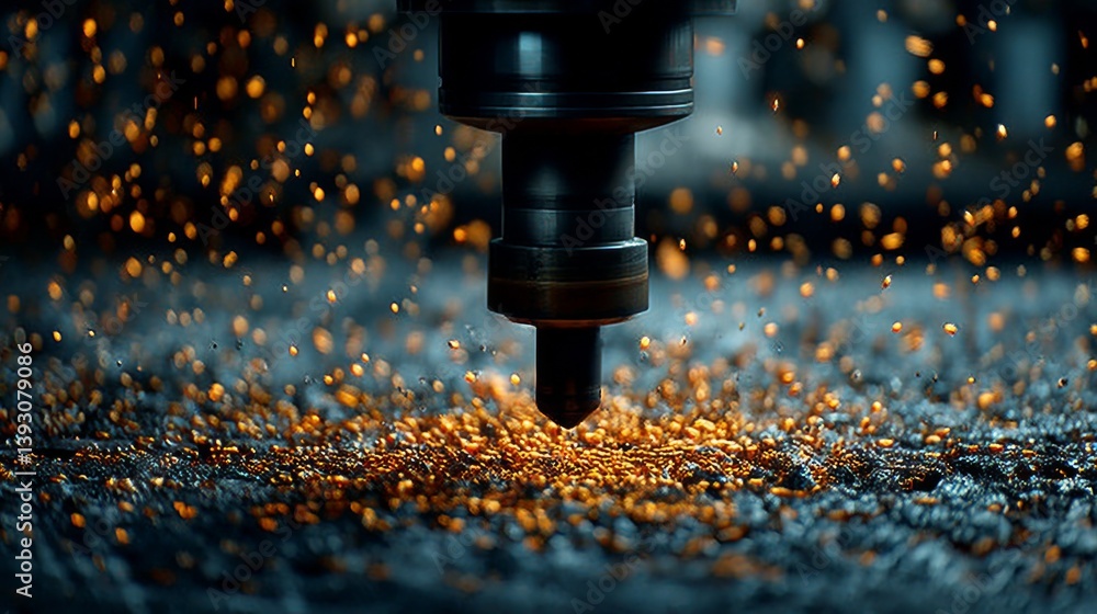 Poster close-up of a cutting tool creating sparks during metalworking process