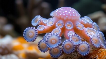 Pink octopus resting on rock in aquarium