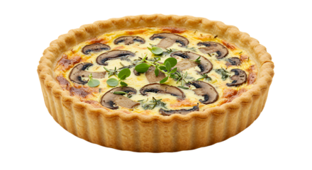 Delicious freshly baked gourmet quiche with fresh vegetables and herbs
