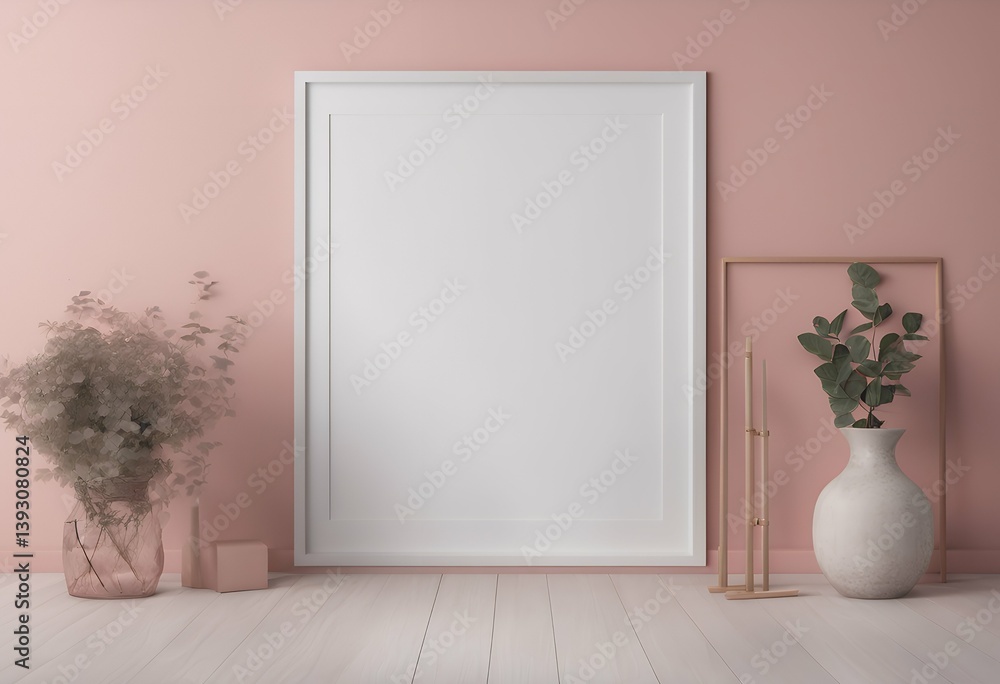 Poster render 3d wall minimalism mock poster frame illustration rose desk template minimal style creative b