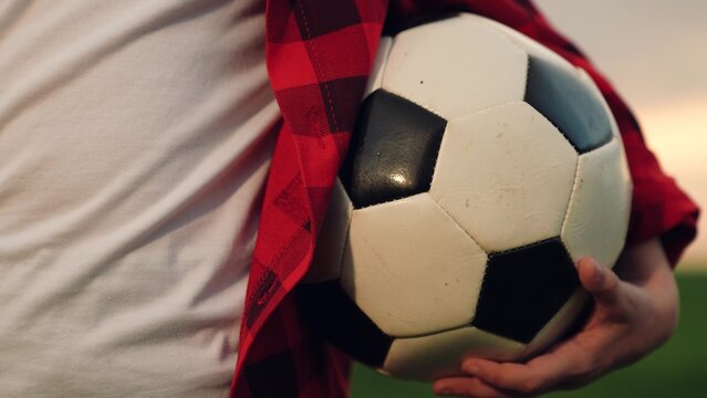 little girl schoolgirl with soccer ball, happy face child kid smile, street game soccer ball stadium, football training session, neighborhood soccer game, sports activity leisure, football game - Powered by Adobe