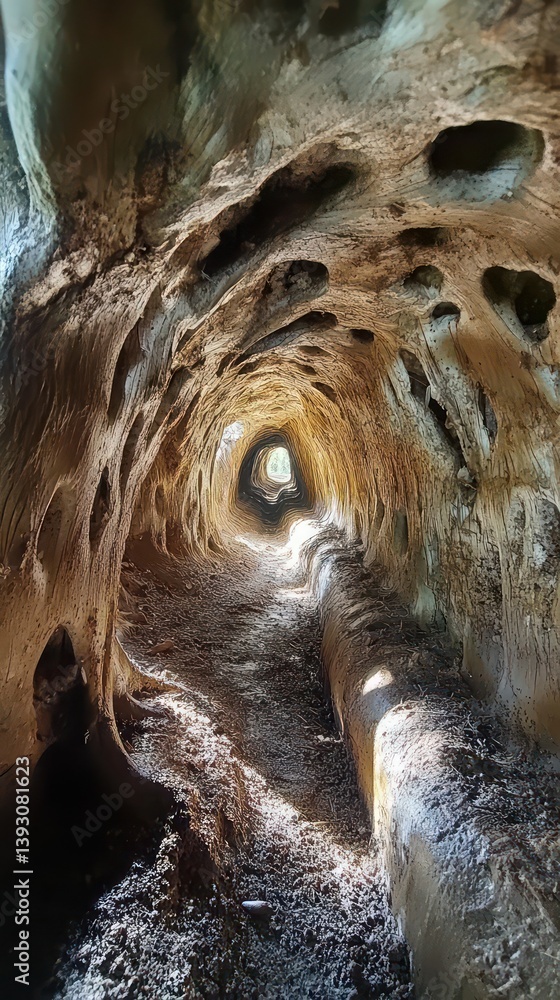 Aufkleber an image of a cave with a natural structure. a tunnel is visible, with an opening at the end allowin