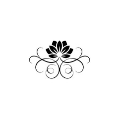 Elegant Lotus Flower Silhouette with Swirls, Minimalist Design