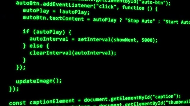 Programming source code green text, Java code of web page. Software developer programming code