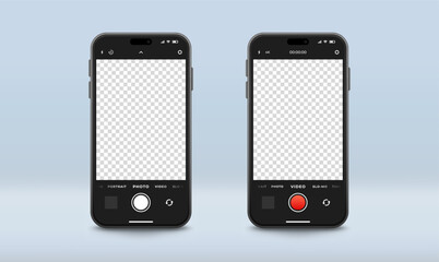 Set of templates for video and photo modes of smartphone camera app, vector illustration.