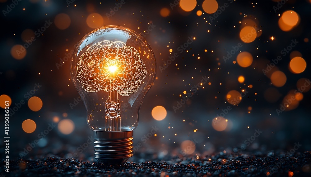 Poster Creative Light Bulb with Brain Concept Idea Spark Innovation and Conceptual Design for Success : Generative AI