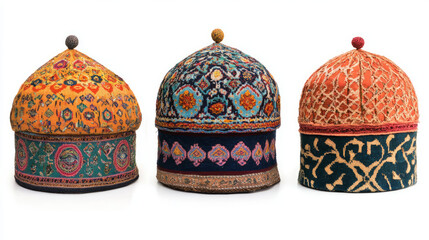 Uzbek skullcap in four foreshortenings, isolated on white background