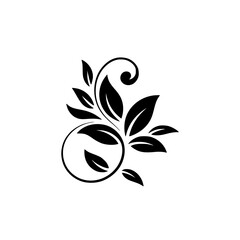 Elegant Black Leafy Swirl Decorative Element on White, Minimalist Vector