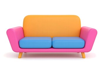 Colorful Modern Sofa in Bright Pink, Orange, and Blue Design Isolated on White Background