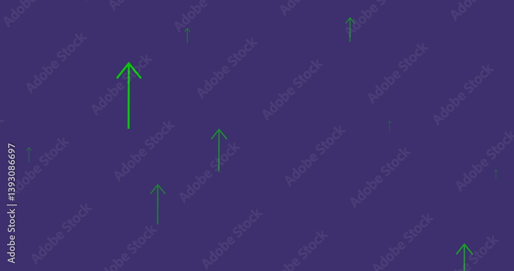 Poster image of green arrows pointing up moving on purple background