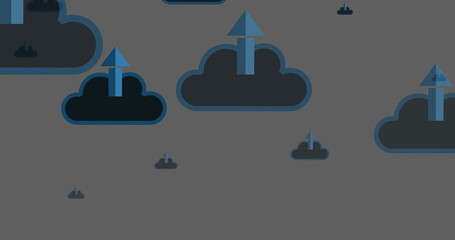 Image of clouds with blue arrows moving on grey background