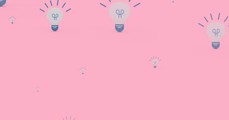Image of light bulbs flying up on pink background