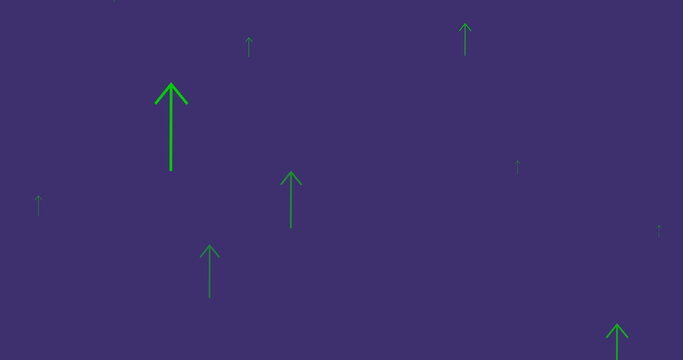 Image of green arrows pointing up moving on purple background