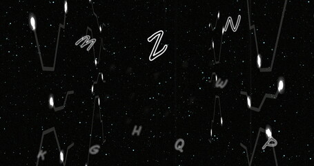 Image of letters and structures on black background