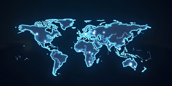a digital world map glowing with network lines- Concept of customer connection, HR recruitment and global outsourcing