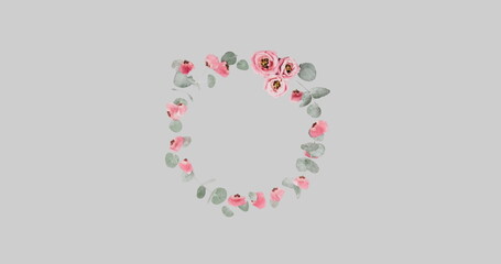 Image of pink flowers spinning in hypnotic motion on grey background
