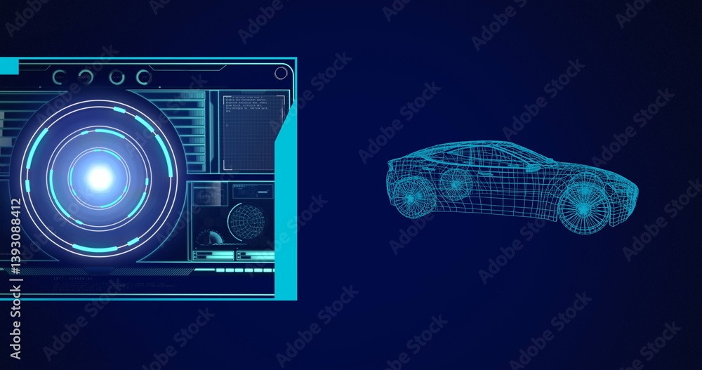 Aufkleber image of 3d car drawing, scope scanning and data processing