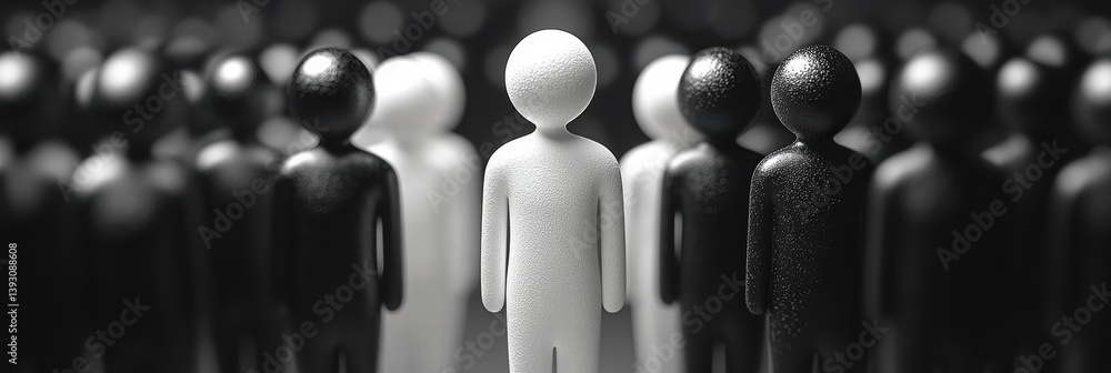 Poster black and white figures representing unity and diversity in a striking visual contrast